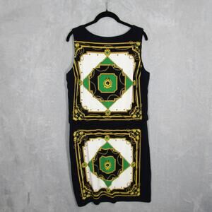 Lauren Ralph Lauren Dress Womens 12 Chain Print Sleeveless Sheath Gold Green Bla